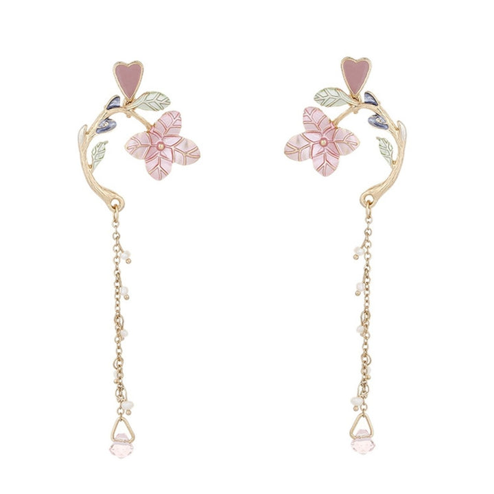 1 Pair Stud Earrings Asymmetric Flower Jewelry All Match Tassel Dangle Earrings for Dating Image 1