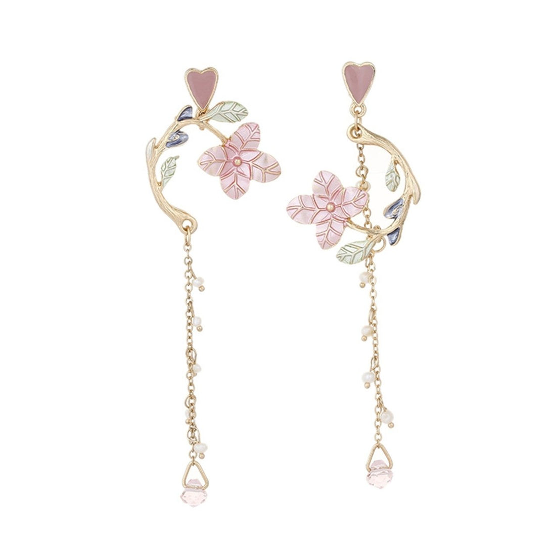 1 Pair Stud Earrings Asymmetric Flower Jewelry All Match Tassel Dangle Earrings for Dating Image 3