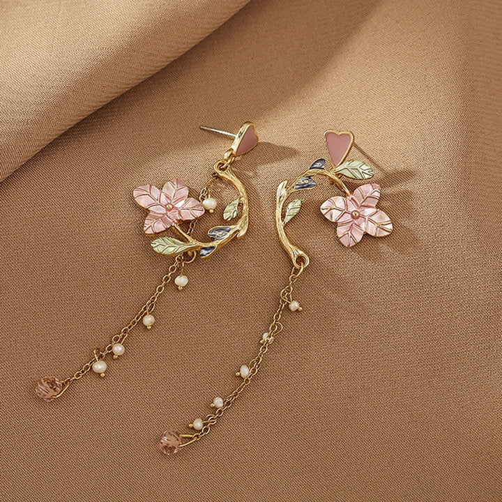 1 Pair Stud Earrings Asymmetric Flower Jewelry All Match Tassel Dangle Earrings for Dating Image 6