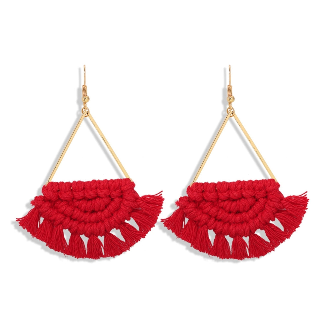 1 Pair Women Dangle Earrings All Match Ear Decoration Creative Weave Semicircle Tassel Hook Earrings for Outdoor Image 3