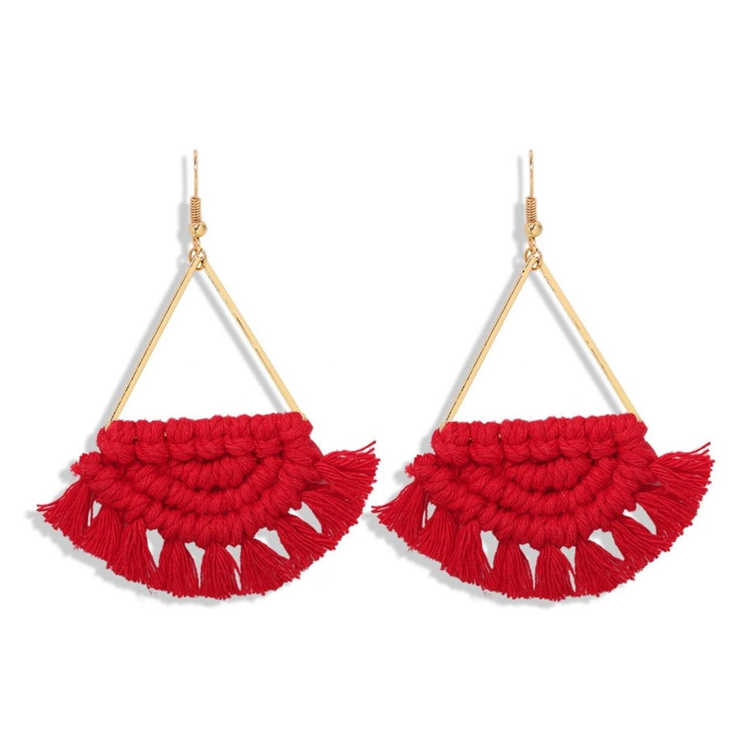 1 Pair Women Dangle Earrings All Match Ear Decoration Creative Weave Semicircle Tassel Hook Earrings for Outdoor Image 1