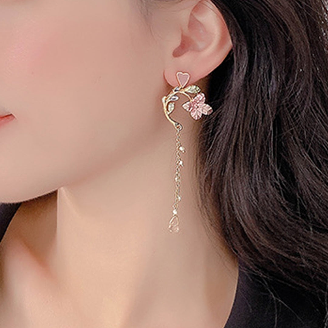 1 Pair Stud Earrings Asymmetric Flower Jewelry All Match Tassel Dangle Earrings for Dating Image 8