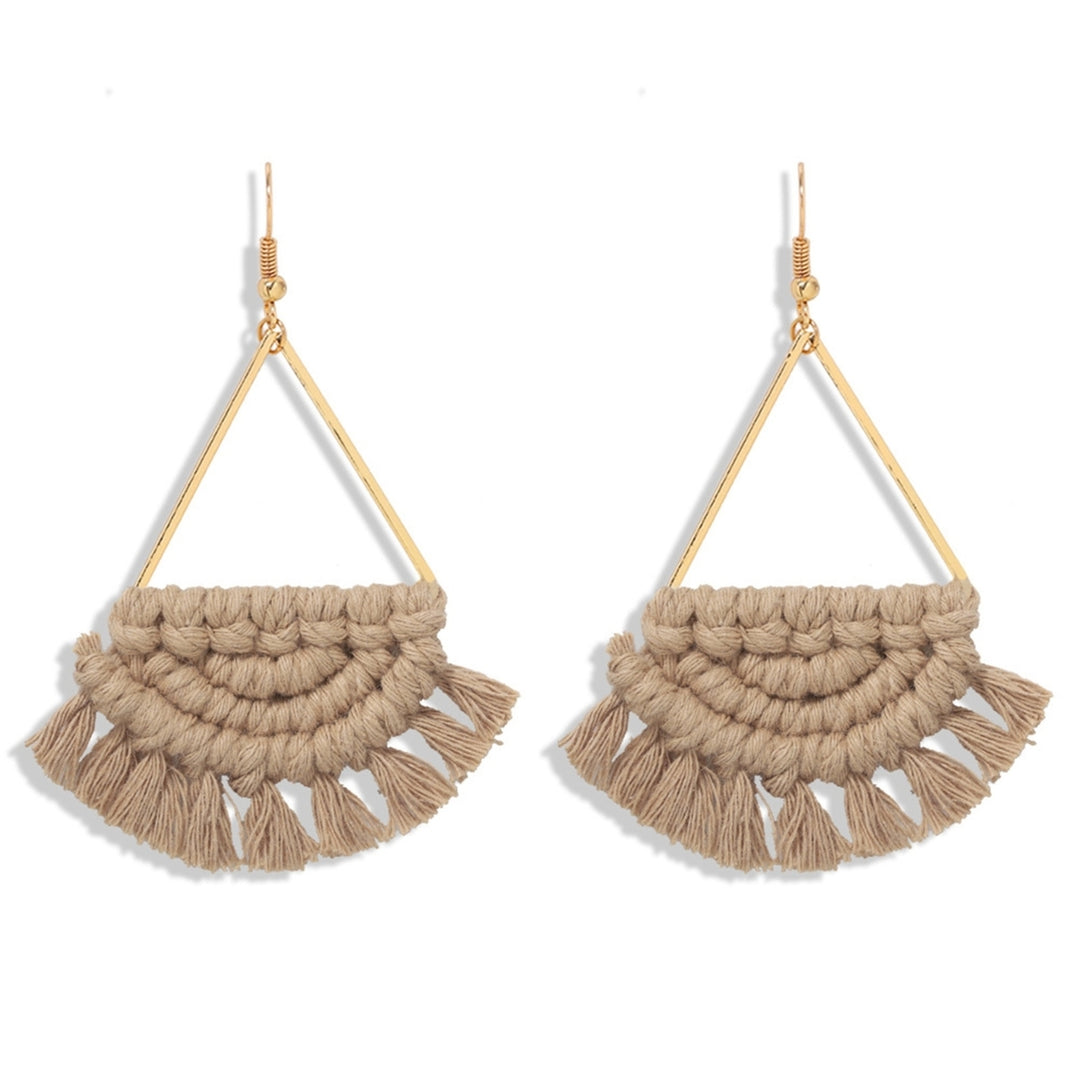 1 Pair Women Dangle Earrings All Match Ear Decoration Creative Weave Semicircle Tassel Hook Earrings for Outdoor Image 4