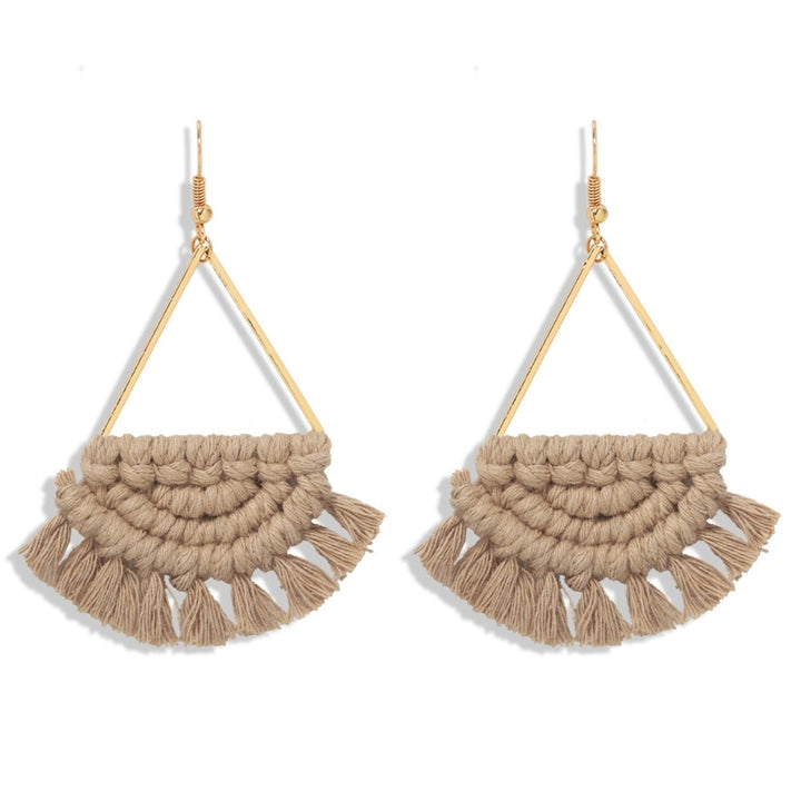 1 Pair Women Dangle Earrings All Match Ear Decoration Creative Weave Semicircle Tassel Hook Earrings for Outdoor Image 1
