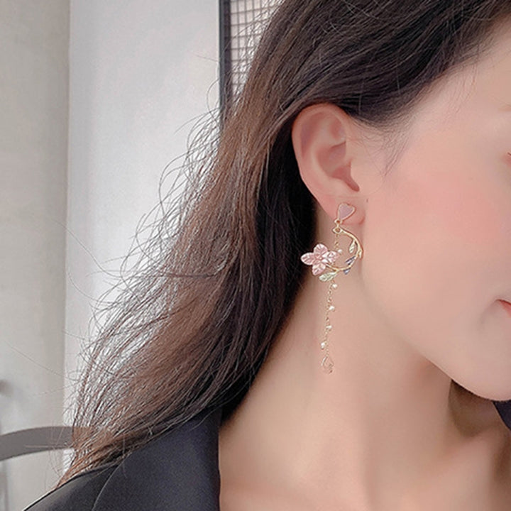 1 Pair Stud Earrings Asymmetric Flower Jewelry All Match Tassel Dangle Earrings for Dating Image 10