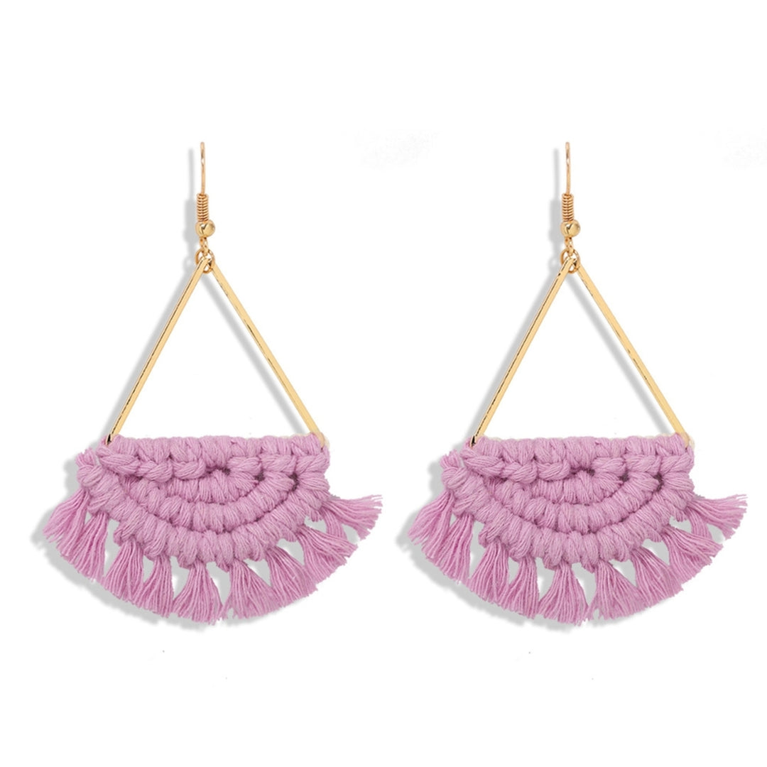 1 Pair Women Dangle Earrings All Match Ear Decoration Creative Weave Semicircle Tassel Hook Earrings for Outdoor Image 7