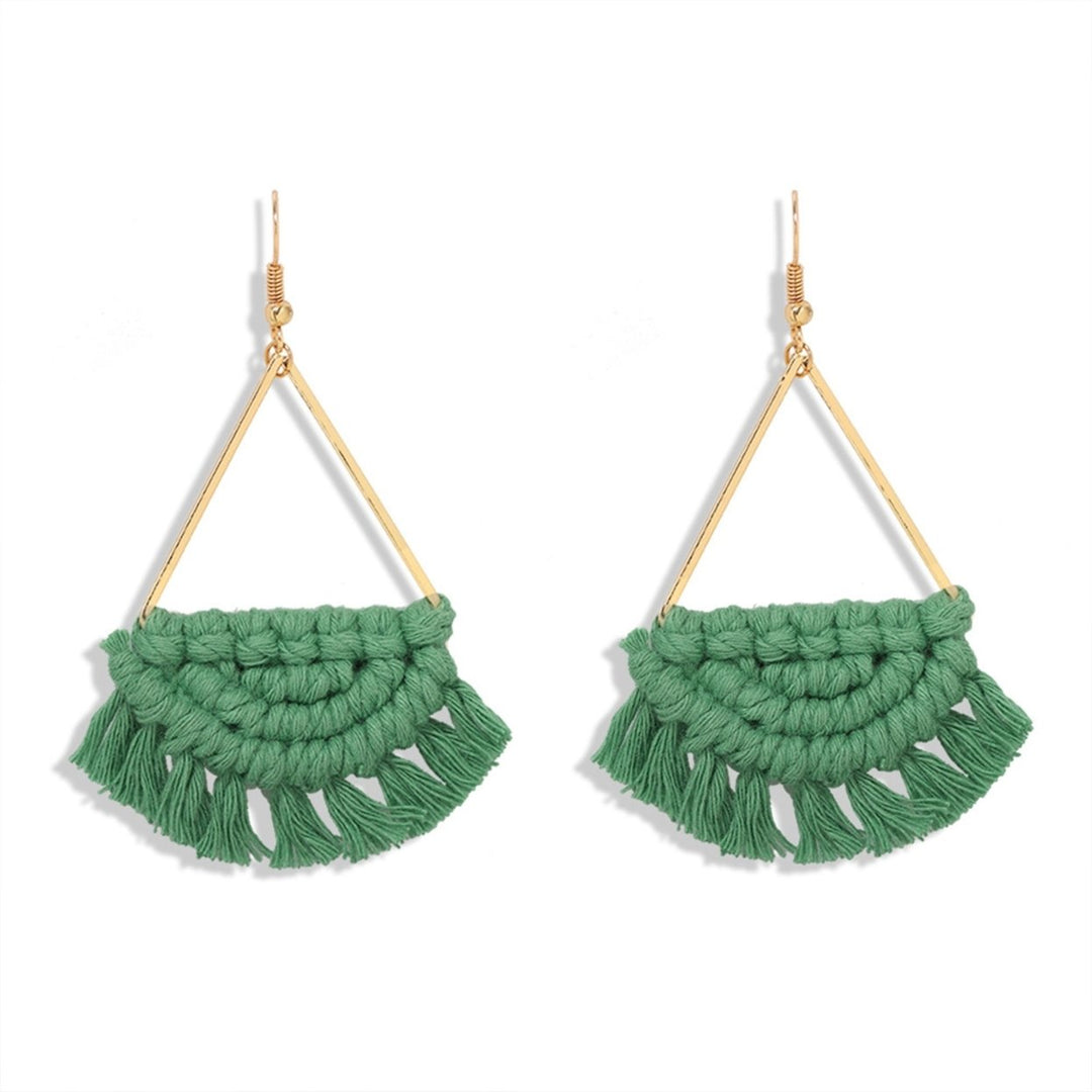 1 Pair Women Dangle Earrings All Match Ear Decoration Creative Weave Semicircle Tassel Hook Earrings for Outdoor Image 1