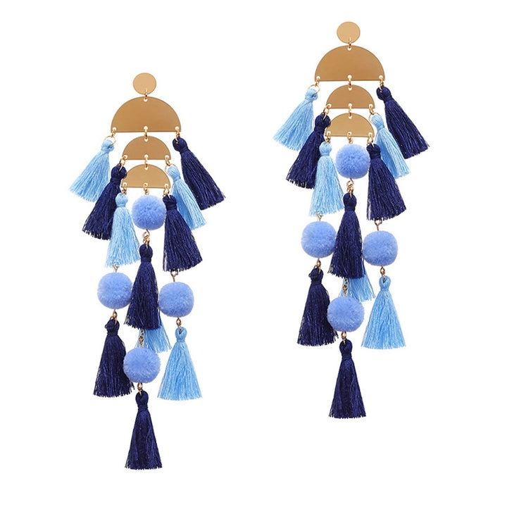1 Pair Ladies Earrings Semicircle Shape Fall Resistant Bohemian Multi-layer Tassel Dangle Earrings for Travel Image 1