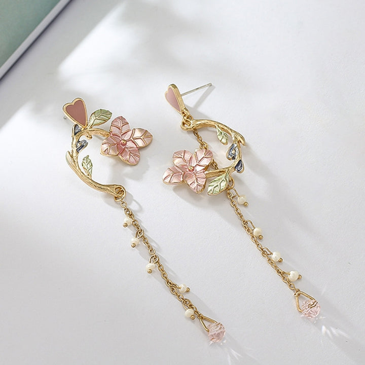 1 Pair Stud Earrings Asymmetric Flower Jewelry All Match Tassel Dangle Earrings for Dating Image 12