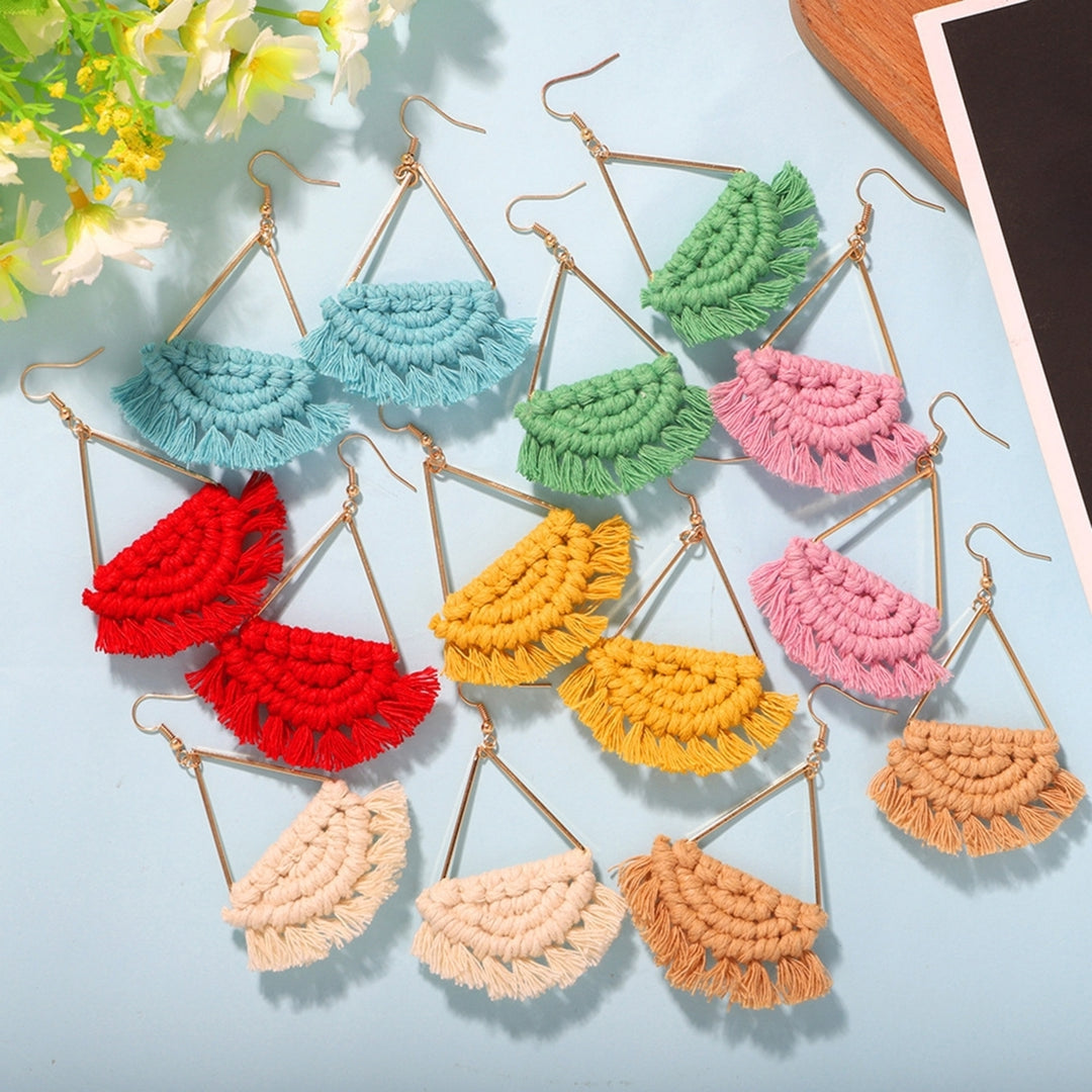 1 Pair Women Dangle Earrings All Match Ear Decoration Creative Weave Semicircle Tassel Hook Earrings for Outdoor Image 10