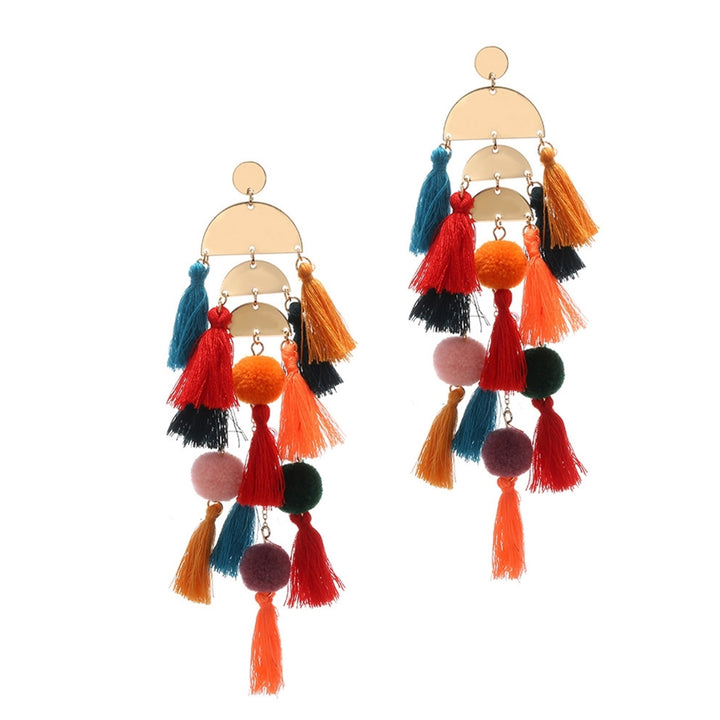 1 Pair Ladies Earrings Semicircle Shape Fall Resistant Bohemian Multi-layer Tassel Dangle Earrings for Travel Image 8