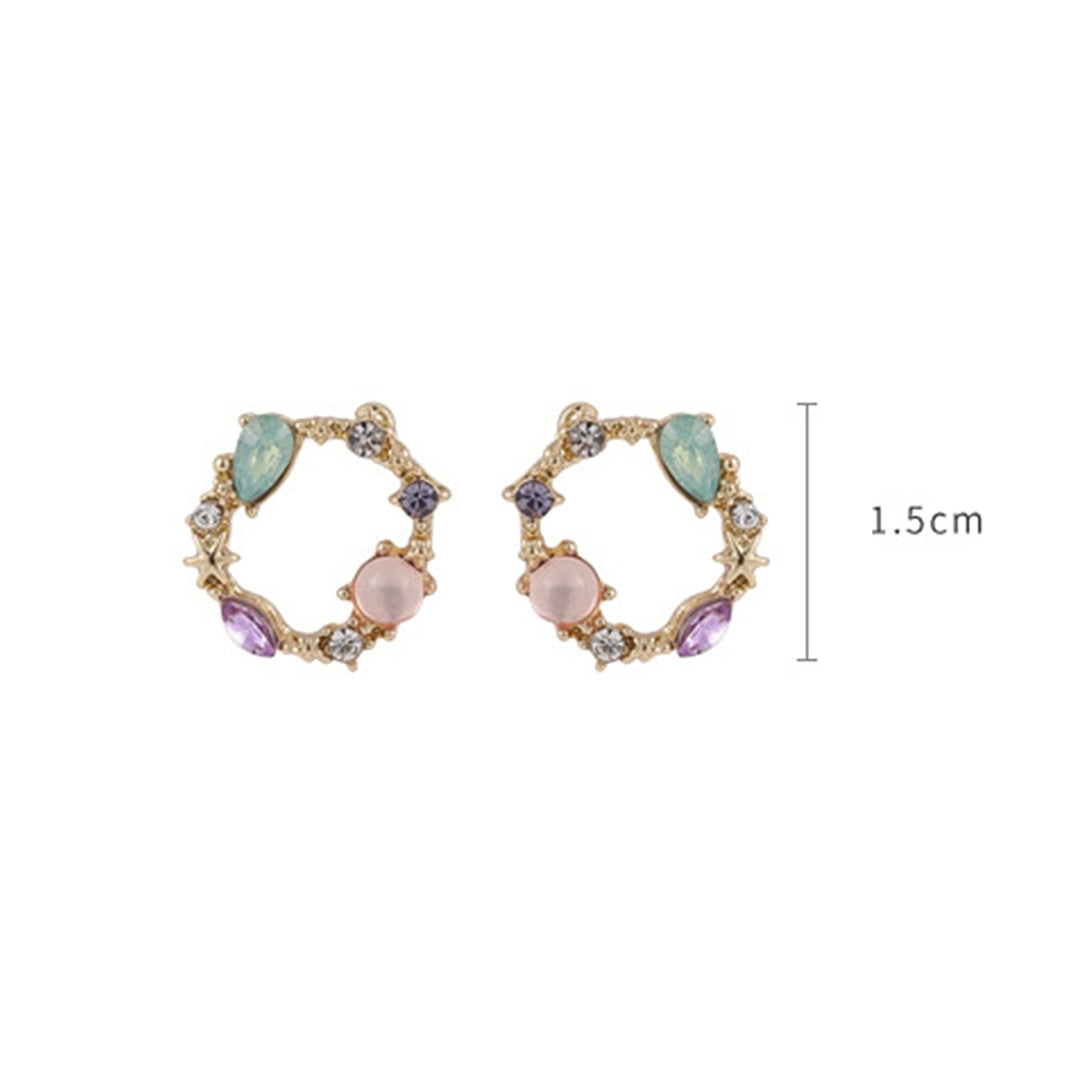 1 Pair Alloy Studs Earrings Exquisite Geometric Rhinestone Wreath Piercing Ear Studs for Daily Life Image 4