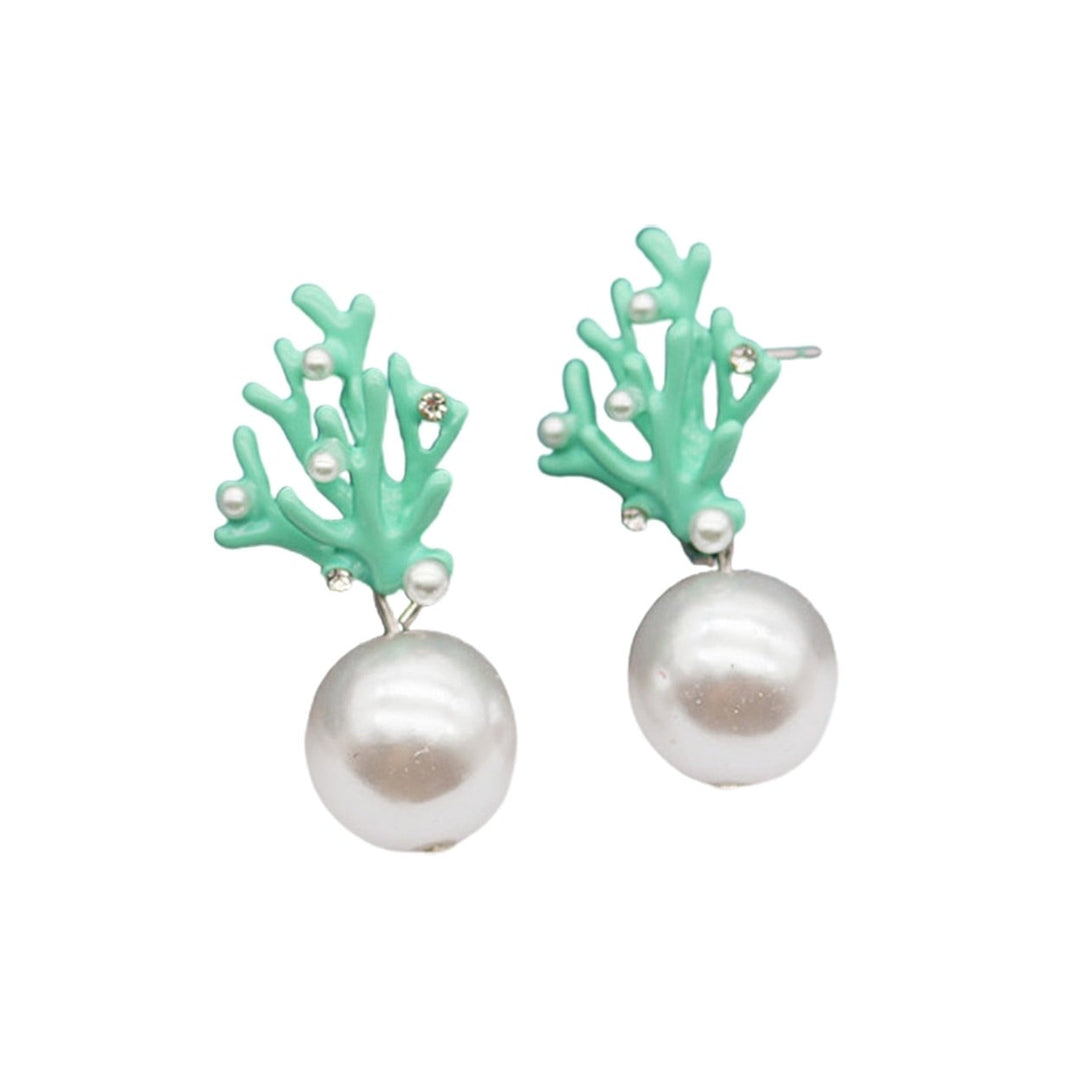 1 Pair Ear Studs Coral Shape Faux Pearl Jewelry Cute All Match Lightweight Stud Earrings for Dating Image 3