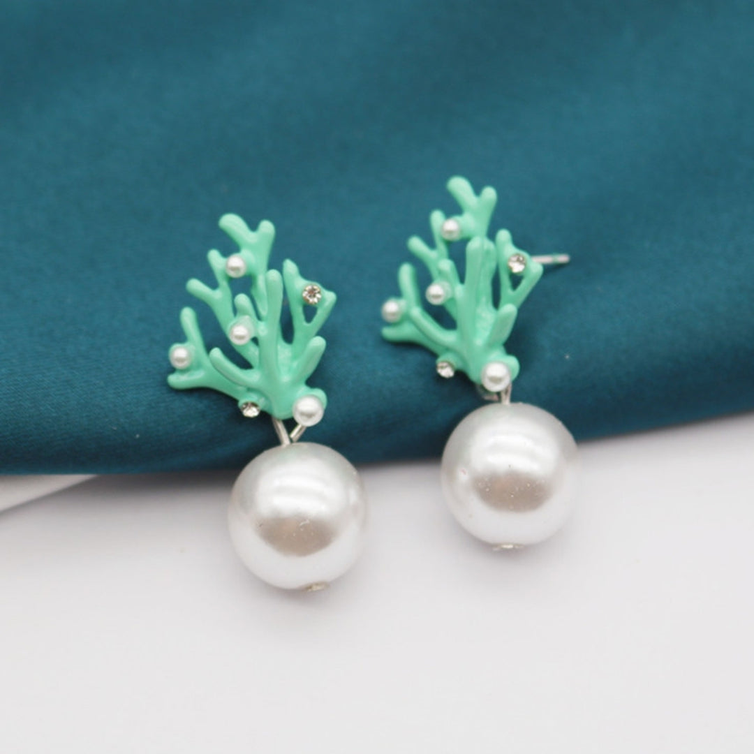 1 Pair Ear Studs Coral Shape Faux Pearl Jewelry Cute All Match Lightweight Stud Earrings for Dating Image 6