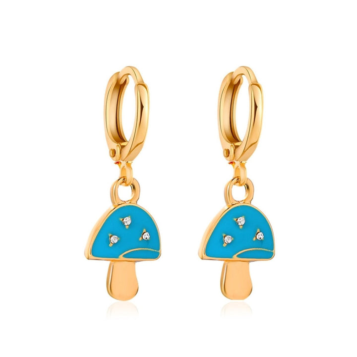 1 Pair Mushroom Shape Rhinestone Drop Earrings Alloy Piercing Bright Color Clip Earrings Jewelry Accessory Image 1