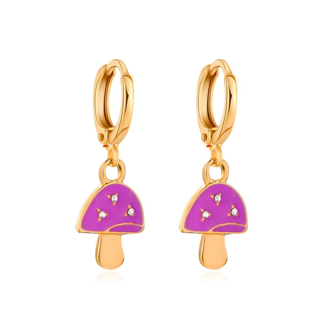 1 Pair Mushroom Shape Rhinestone Drop Earrings Alloy Piercing Bright Color Clip Earrings Jewelry Accessory Image 3