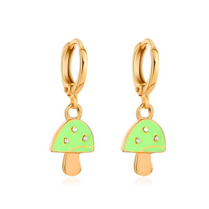 1 Pair Mushroom Shape Rhinestone Drop Earrings Alloy Piercing Bright Color Clip Earrings Jewelry Accessory Image 1