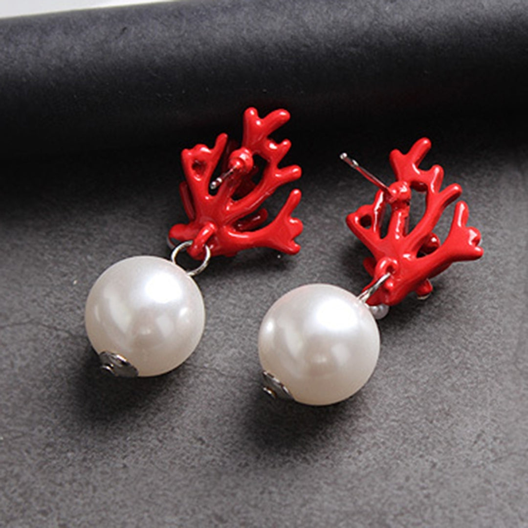1 Pair Ear Studs Coral Shape Faux Pearl Jewelry Cute All Match Lightweight Stud Earrings for Dating Image 9