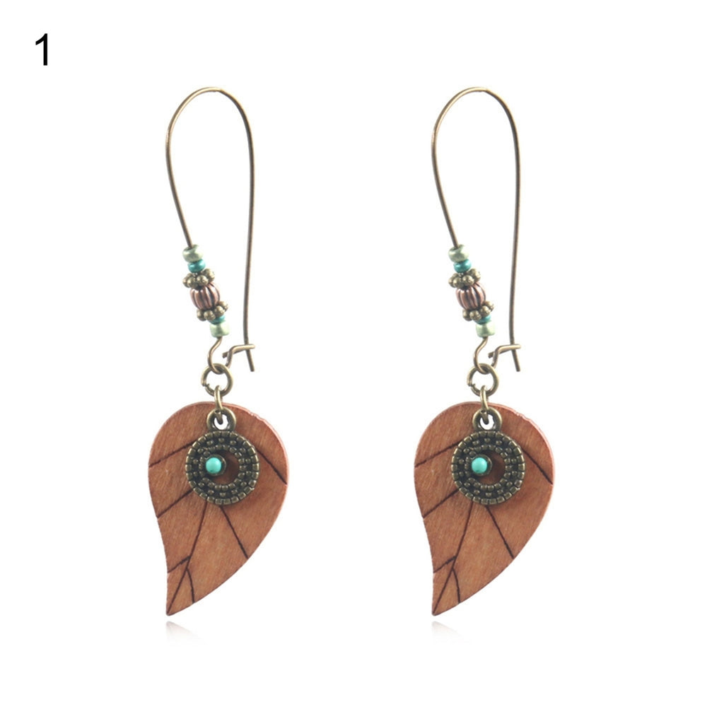 1 Pair Flower Shape Bohemia Drop Earrings  Wood Waterdrop Shape Beads Hook Earrings Jewelry Gift Image 2