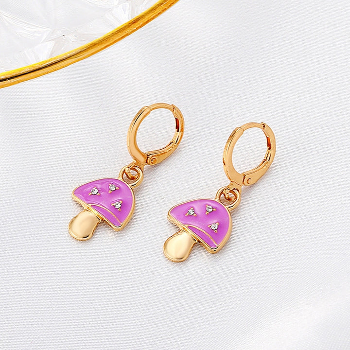 1 Pair Mushroom Shape Rhinestone Drop Earrings Alloy Piercing Bright Color Clip Earrings Jewelry Accessory Image 6