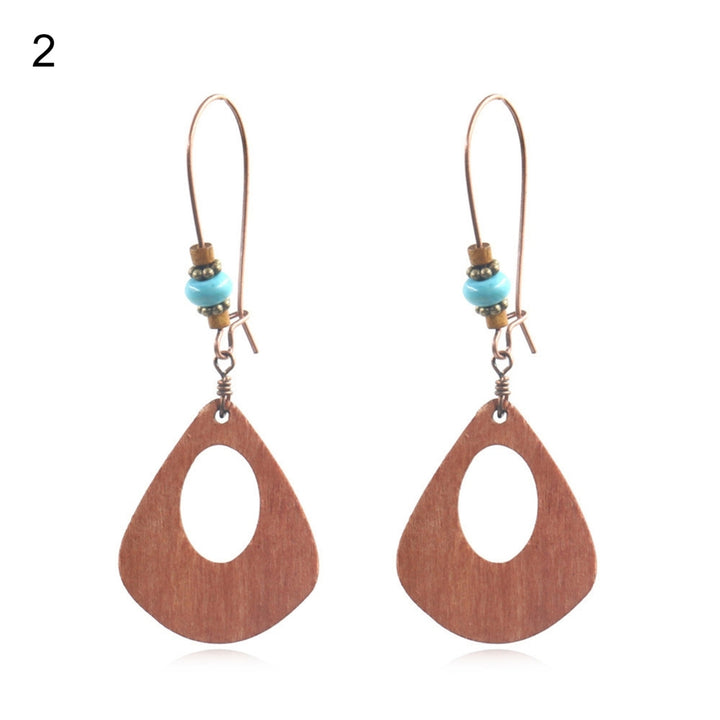 1 Pair Flower Shape Bohemia Drop Earrings  Wood Waterdrop Shape Beads Hook Earrings Jewelry Gift Image 3
