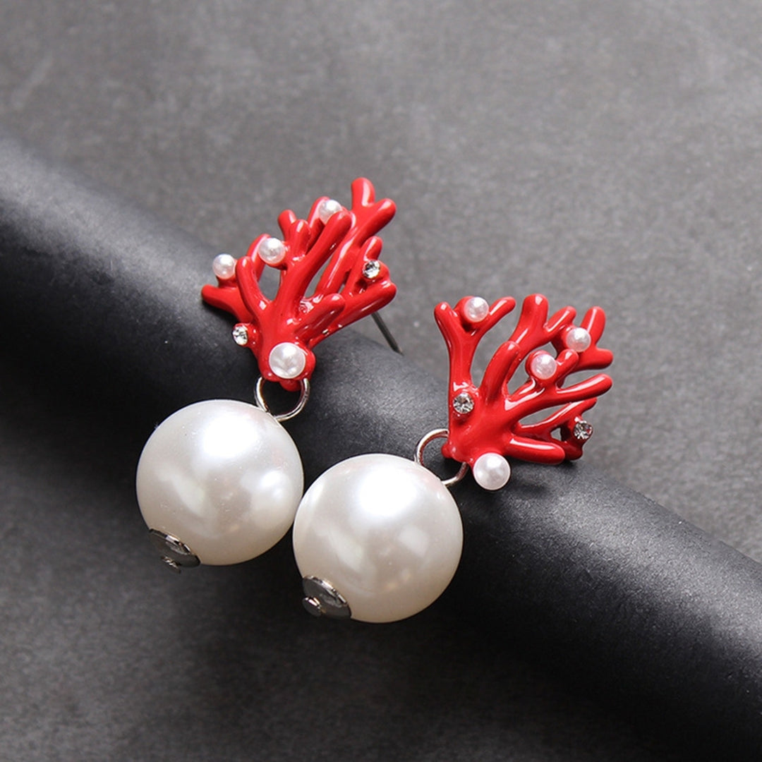 1 Pair Ear Studs Coral Shape Faux Pearl Jewelry Cute All Match Lightweight Stud Earrings for Dating Image 12