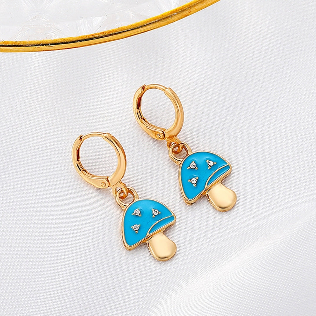 1 Pair Mushroom Shape Rhinestone Drop Earrings Alloy Piercing Bright Color Clip Earrings Jewelry Accessory Image 7