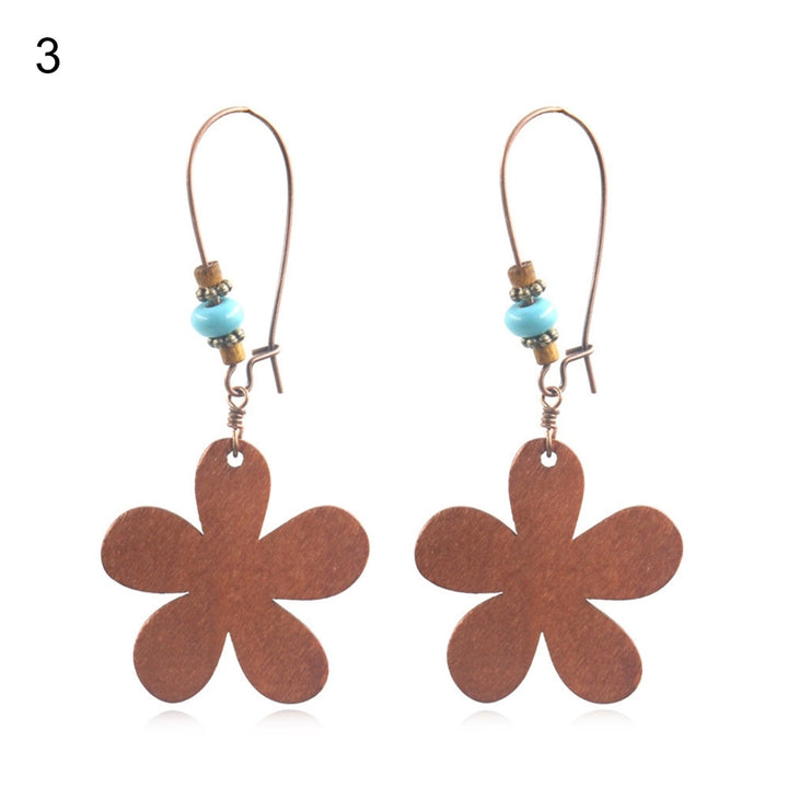 1 Pair Flower Shape Bohemia Drop Earrings  Wood Waterdrop Shape Beads Hook Earrings Jewelry Gift Image 4