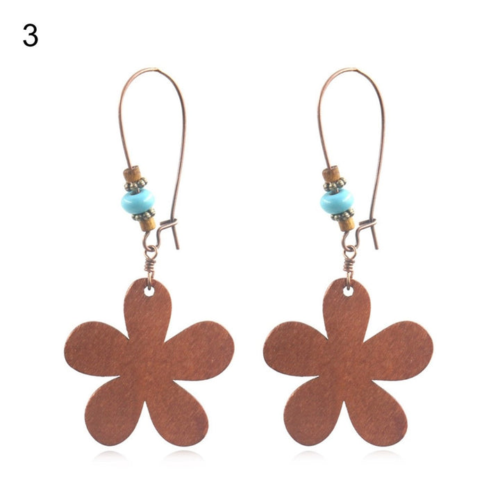 1 Pair Flower Shape Bohemia Drop Earrings Wood Waterdrop Shape Beads Hook Earrings Jewelry Gift Image 1