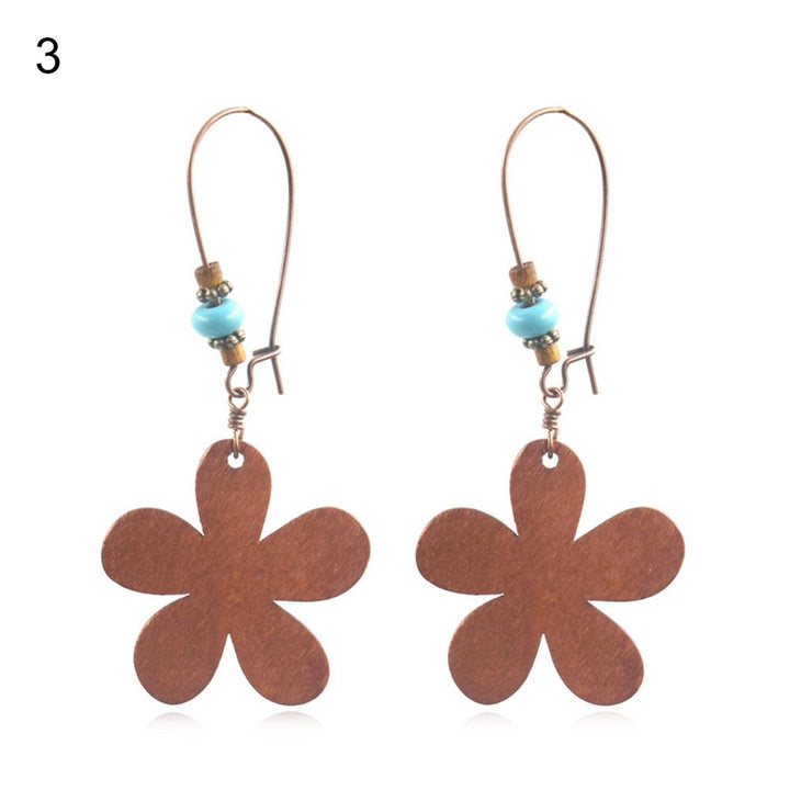 1 Pair Flower Shape Bohemia Drop Earrings  Wood Waterdrop Shape Beads Hook Earrings Jewelry Gift Image 1