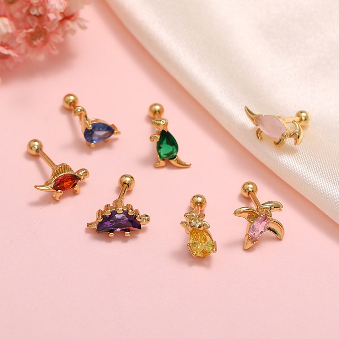 1Pc Dinosaur Shape Small Women Earring Alloy Cubic Zirconia Stud Earring Jewelry Accessory Image 1