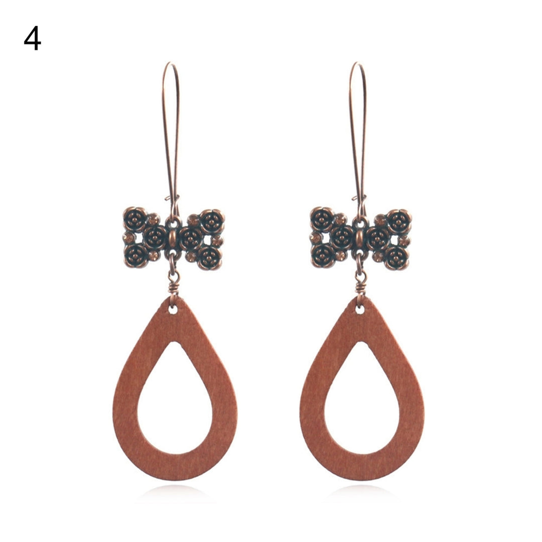 1 Pair Flower Shape Bohemia Drop Earrings  Wood Waterdrop Shape Beads Hook Earrings Jewelry Gift Image 4