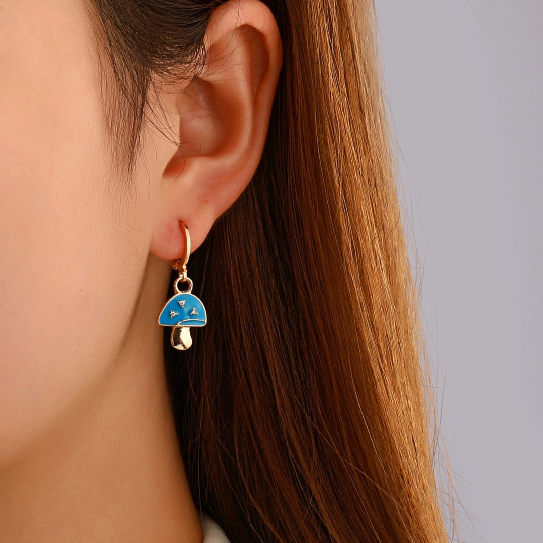 1 Pair Mushroom Shape Rhinestone Drop Earrings Alloy Piercing Bright Color Clip Earrings Jewelry Accessory Image 10