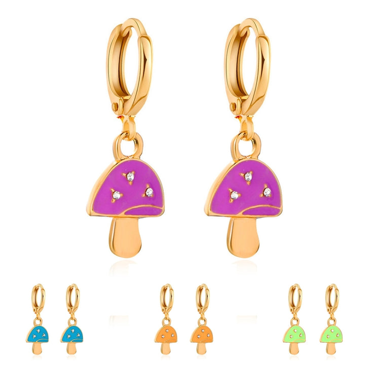 1 Pair Mushroom Shape Rhinestone Drop Earrings Alloy Piercing Bright Color Clip Earrings Jewelry Accessory Image 11
