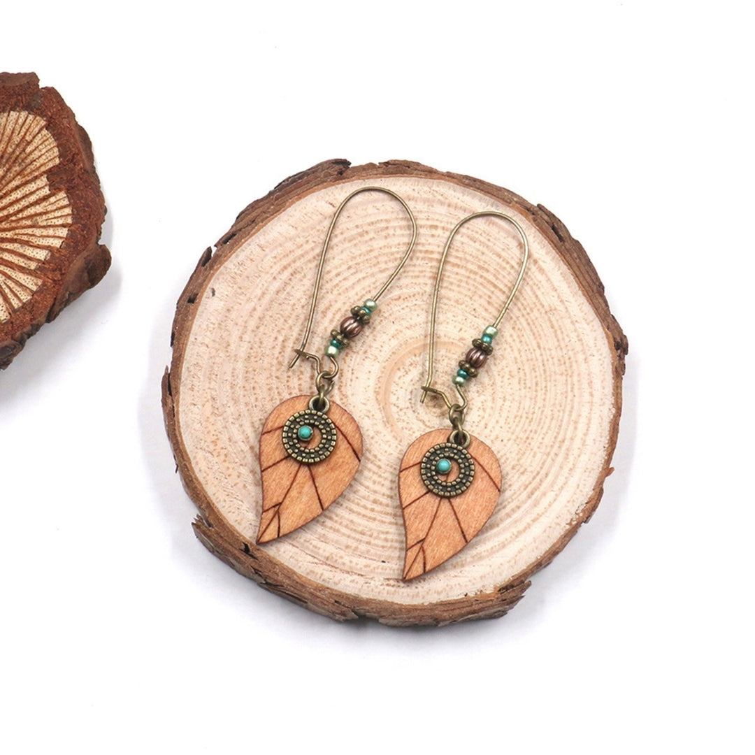 1 Pair Flower Shape Bohemia Drop Earrings  Wood Waterdrop Shape Beads Hook Earrings Jewelry Gift Image 9