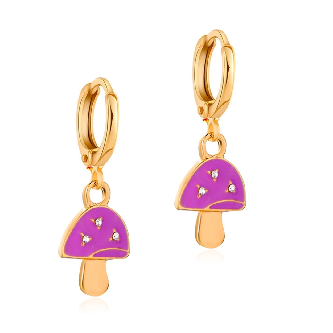 1 Pair Mushroom Shape Rhinestone Drop Earrings Alloy Piercing Bright Color Clip Earrings Jewelry Accessory Image 12
