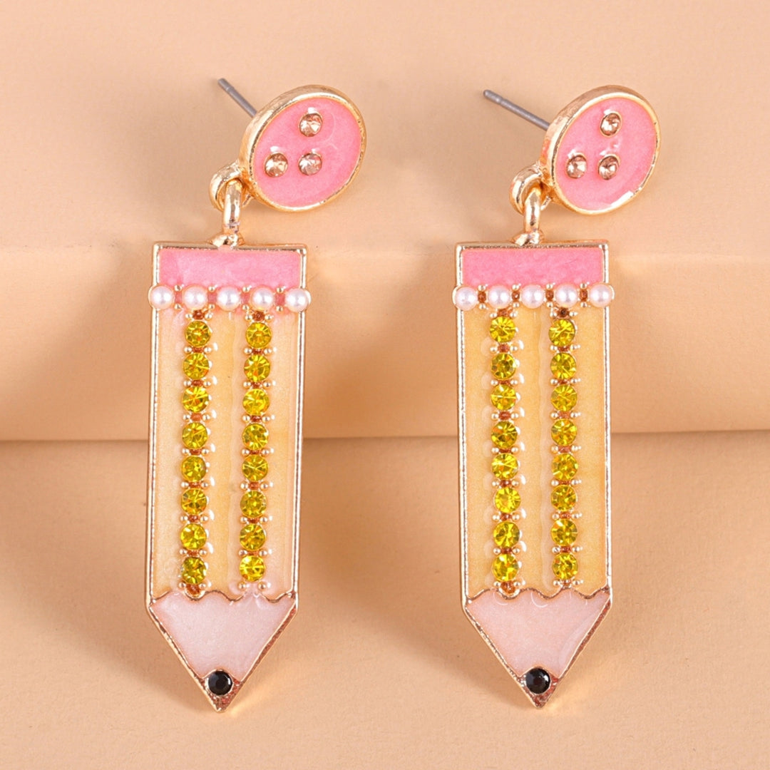 1 Pair Stud Earrings Pencil Shape Faux Pearls Jewelry Shiny Rhinestone Lightweight Drop Earrings for Dating Image 1