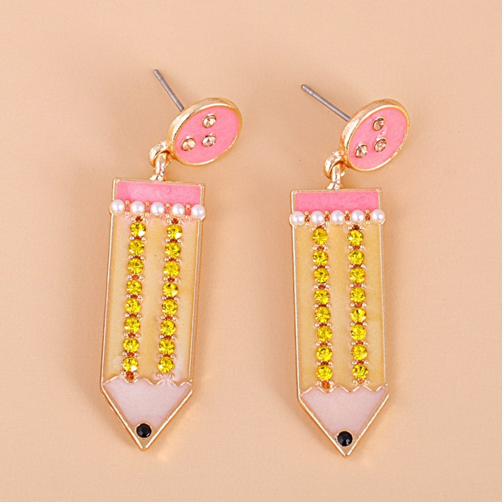 1 Pair Stud Earrings Pencil Shape Faux Pearls Jewelry Shiny Rhinestone Lightweight Drop Earrings for Dating Image 2