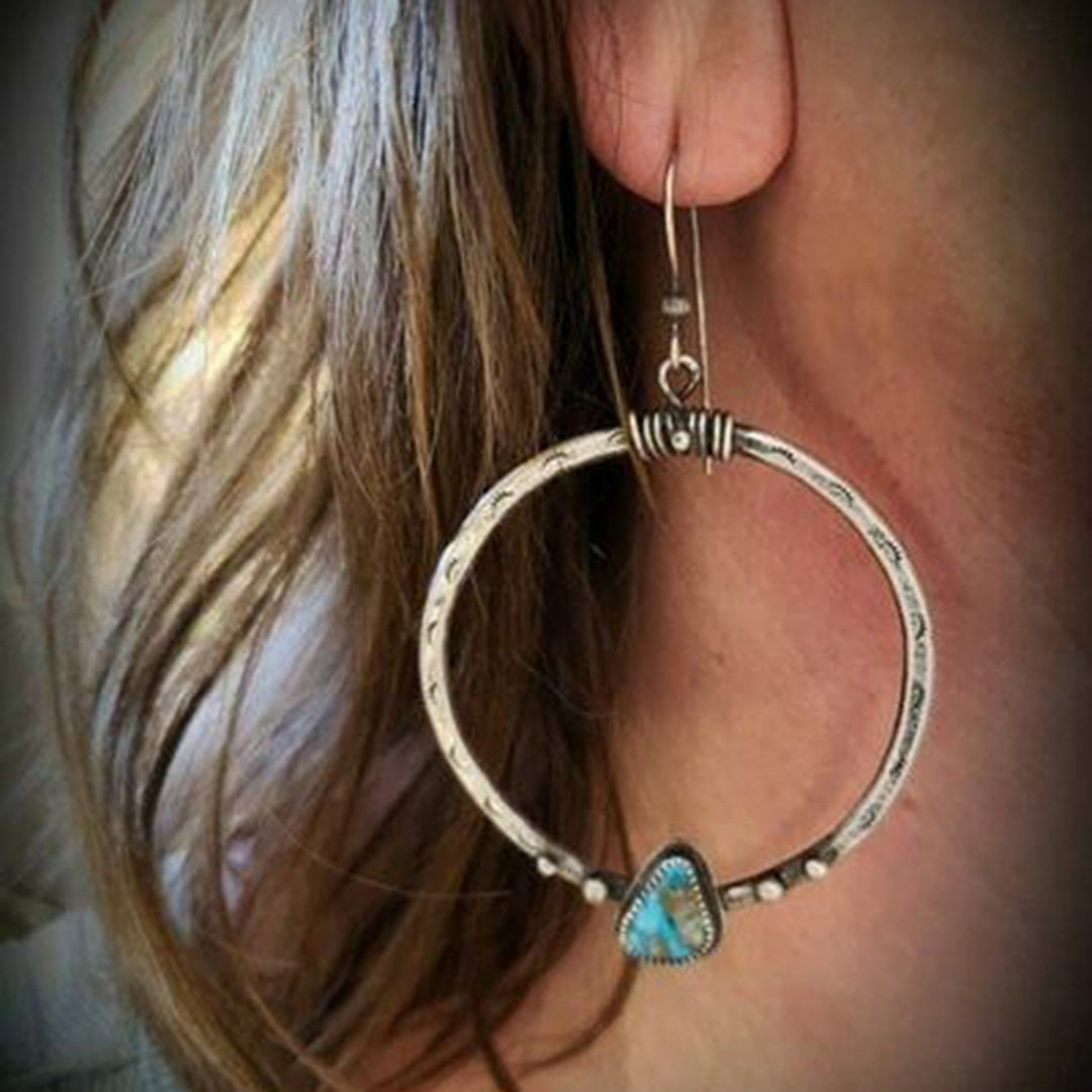 1 Pair Women Drop Earrings Large Circle Pendant Blue Faux Stone Jewelry Eyelash Pattern All Match Long Earrings for Image 4