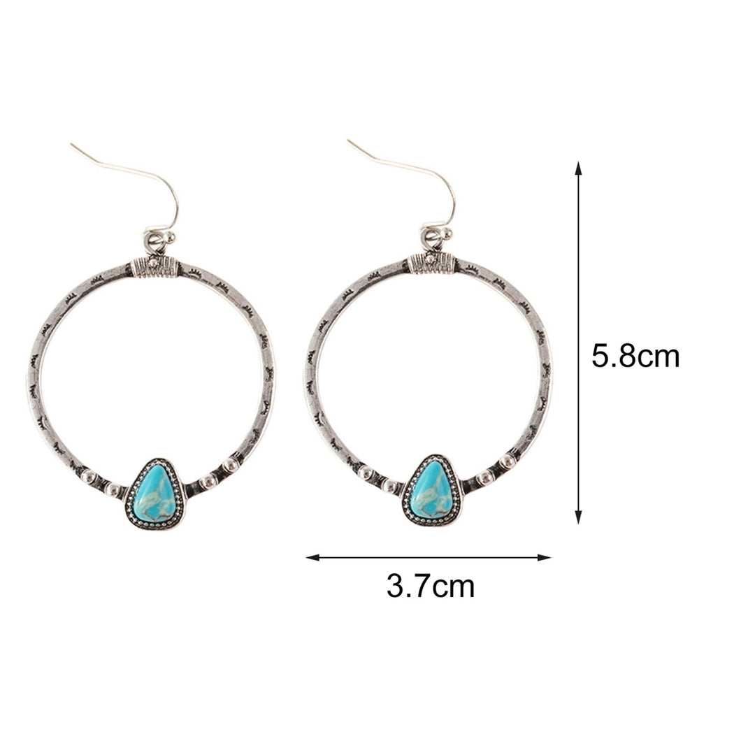 1 Pair Women Drop Earrings Large Circle Pendant Blue Faux Stone Jewelry Eyelash Pattern All Match Long Earrings for Image 4