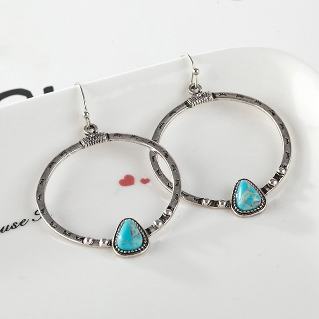 1 Pair Women Drop Earrings Large Circle Pendant Blue Faux Stone Jewelry Eyelash Pattern All Match Long Earrings for Image 6