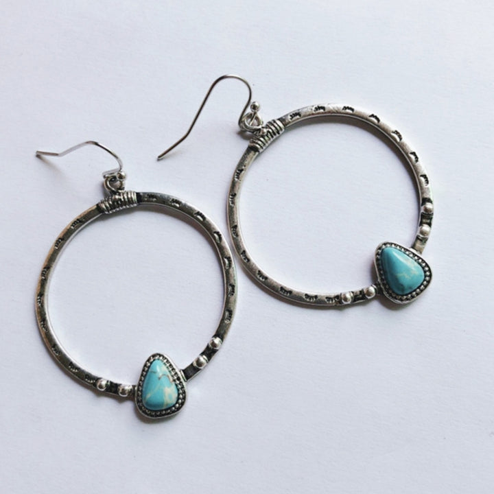 1 Pair Women Drop Earrings Large Circle Pendant Blue Faux Stone Jewelry Eyelash Pattern All Match Long Earrings for Image 7