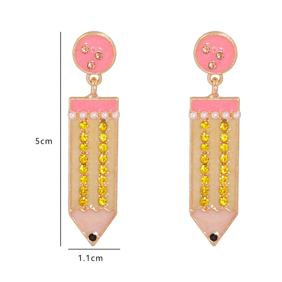 1 Pair Stud Earrings Pencil Shape Faux Pearls Jewelry Shiny Rhinestone Lightweight Drop Earrings for Dating Image 4