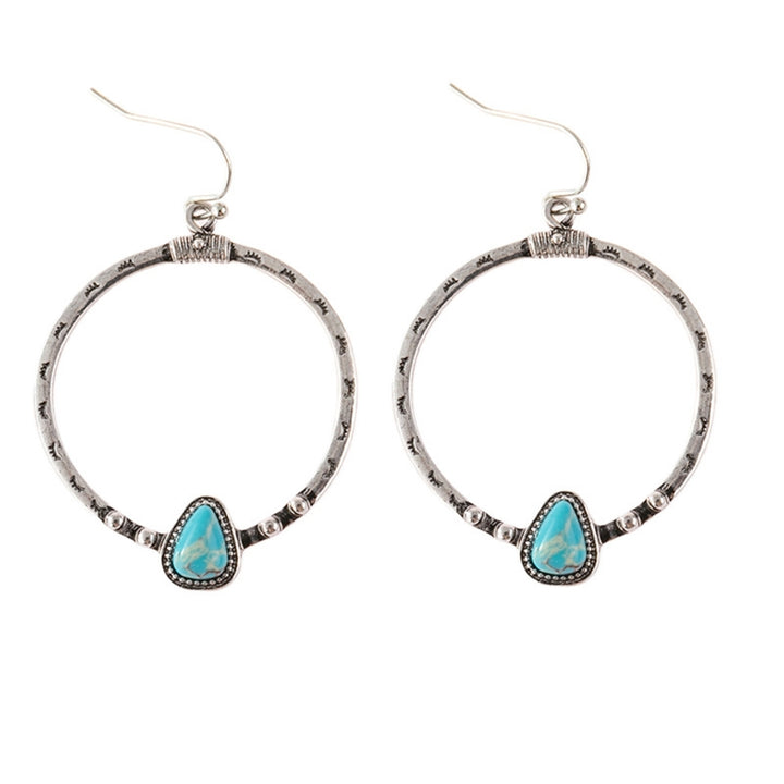 1 Pair Women Drop Earrings Large Circle Pendant Blue Faux Stone Jewelry Eyelash Pattern All Match Long Earrings for Image 8
