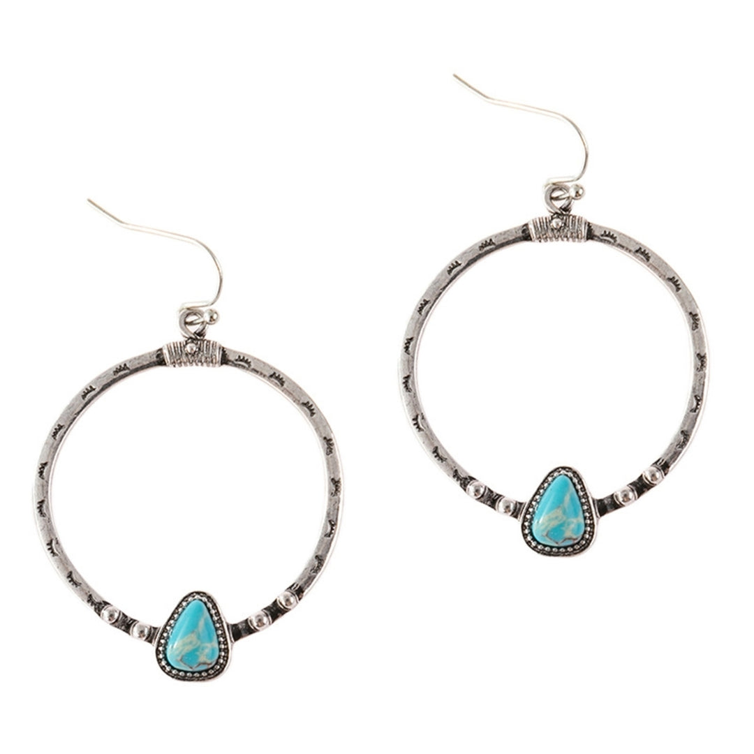 1 Pair Women Drop Earrings Large Circle Pendant Blue Faux Stone Jewelry Eyelash Pattern All Match Long Earrings for Image 9