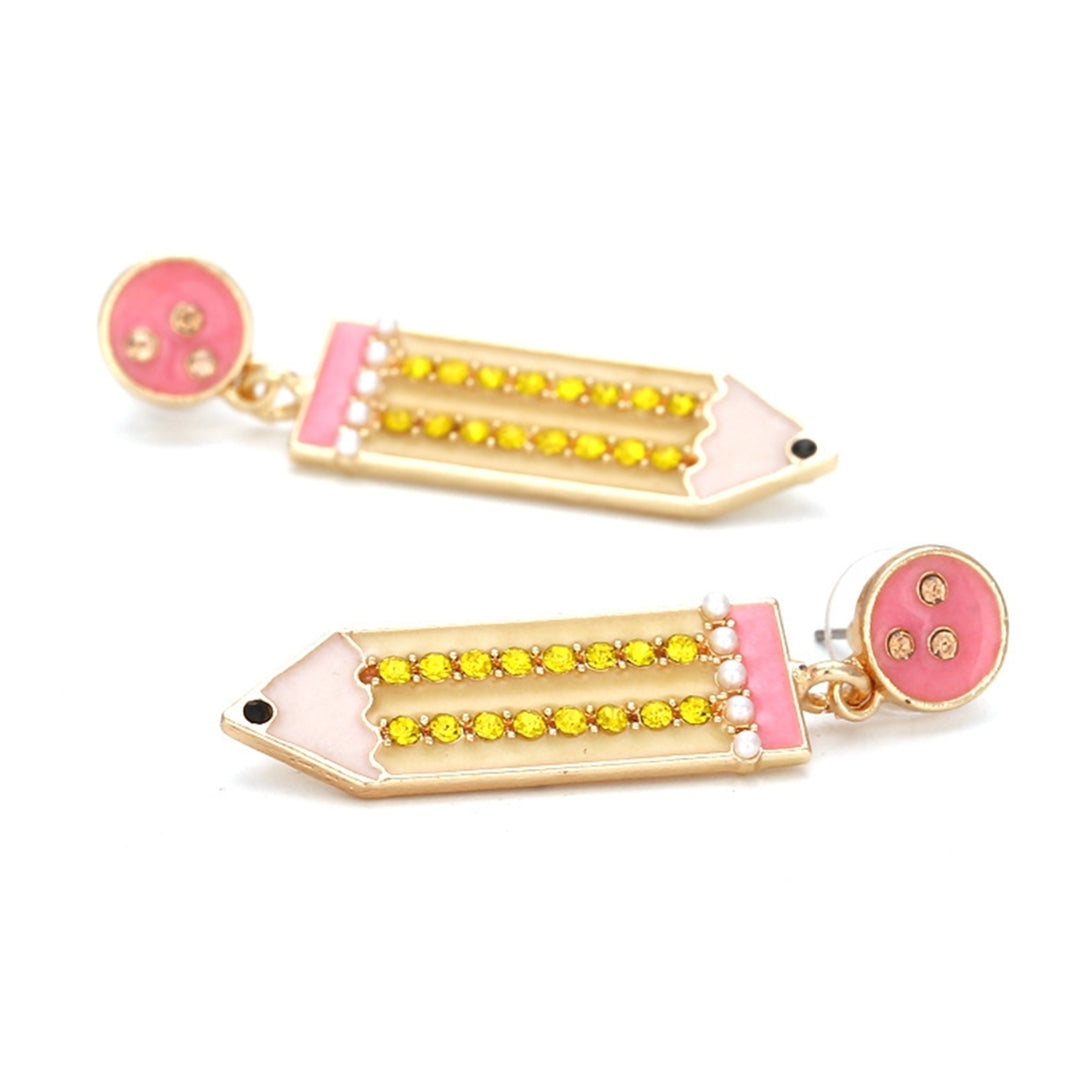 1 Pair Stud Earrings Pencil Shape Faux Pearls Jewelry Shiny Rhinestone Lightweight Drop Earrings for Dating Image 6