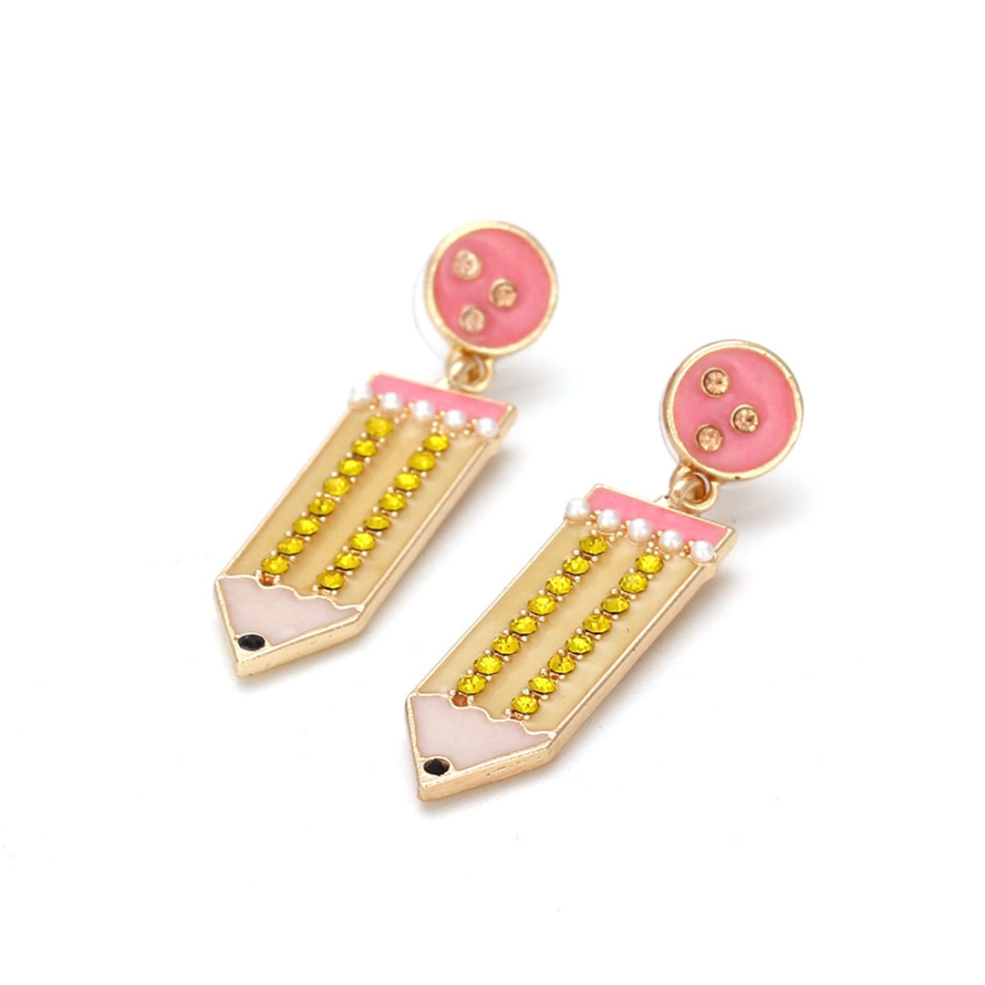 1 Pair Stud Earrings Pencil Shape Faux Pearls Jewelry Shiny Rhinestone Lightweight Drop Earrings for Dating Image 8