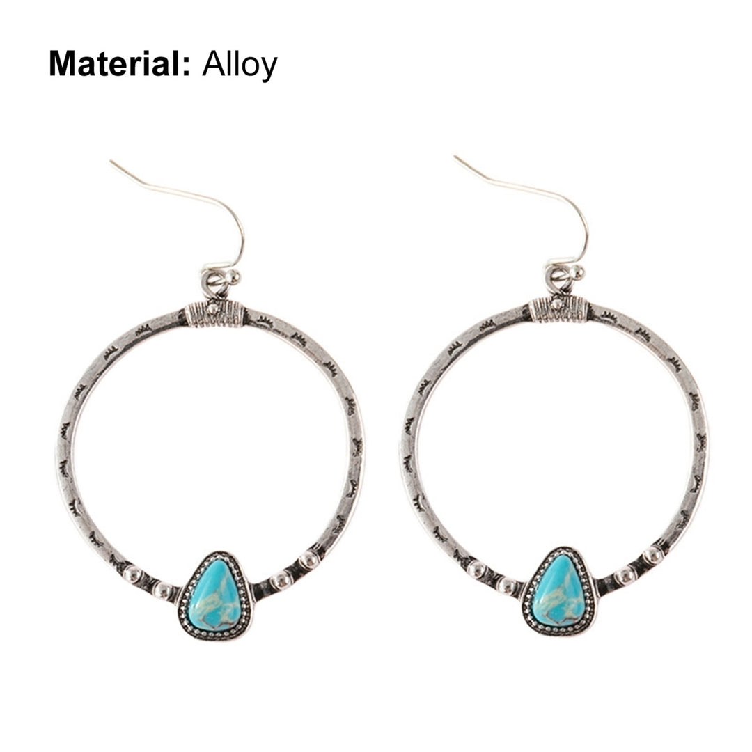 1 Pair Women Drop Earrings Large Circle Pendant Blue Faux Stone Jewelry Eyelash Pattern All Match Long Earrings for Image 12