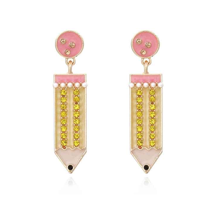 1 Pair Stud Earrings Pencil Shape Faux Pearls Jewelry Shiny Rhinestone Lightweight Drop Earrings for Dating Image 9