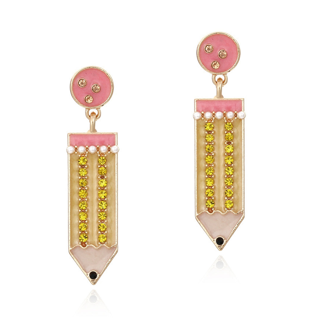 1 Pair Stud Earrings Pencil Shape Faux Pearls Jewelry Shiny Rhinestone Lightweight Drop Earrings for Dating Image 10